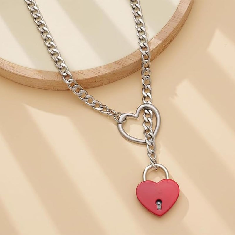 MIFYNN Heart O ring Slip Chain Necklaces for Women Stainless Steel Cuban Chain Bar Necklace Punk Rock Collar Necklace Handmade Adjustable Lariat Y Necklaces for Men - Image 5